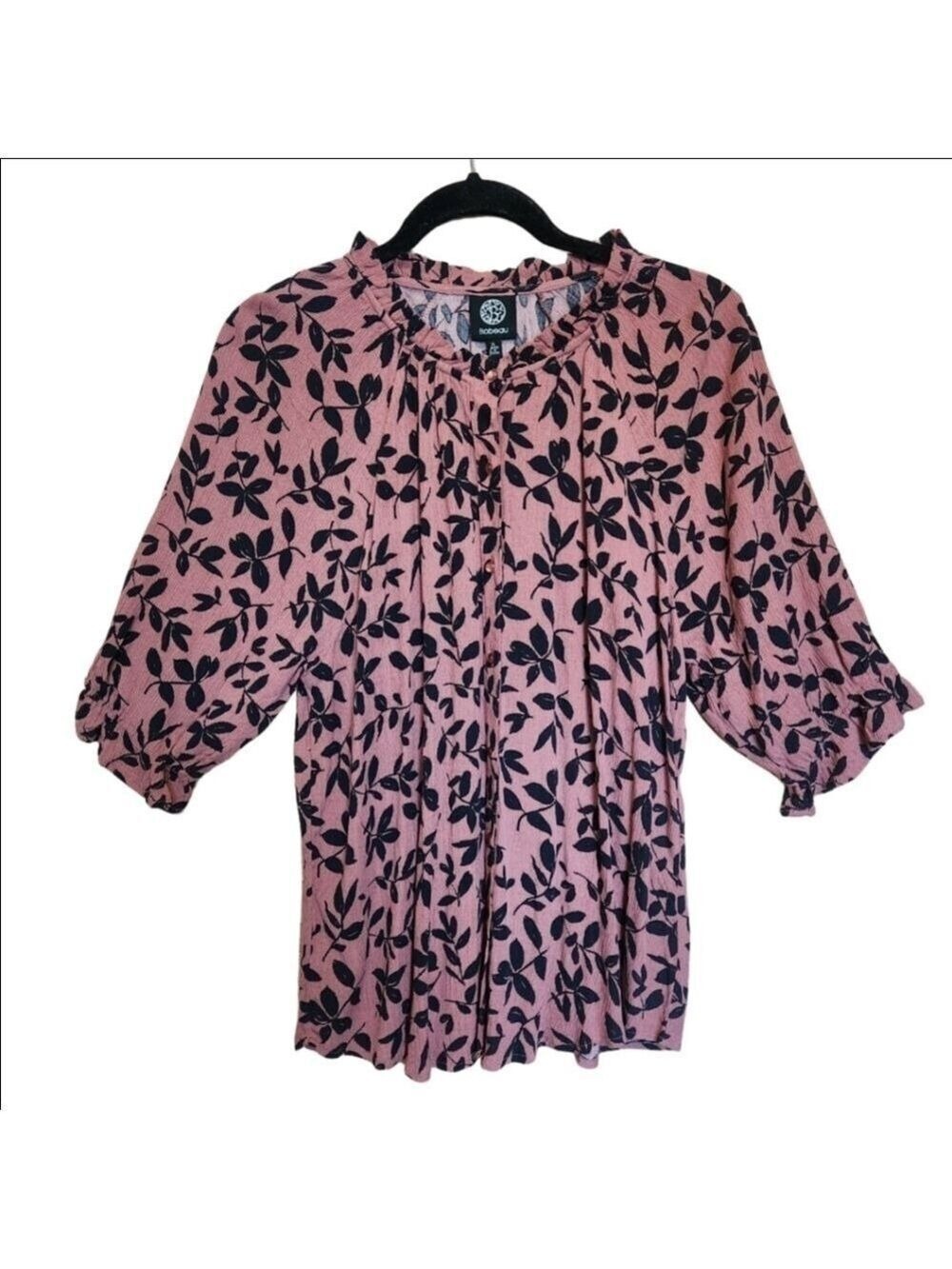 BOBEAU LEAF PRINT BOHO LIGHTWEIGHT GAUZY TOP SHIRT SIZE LARGE NWT